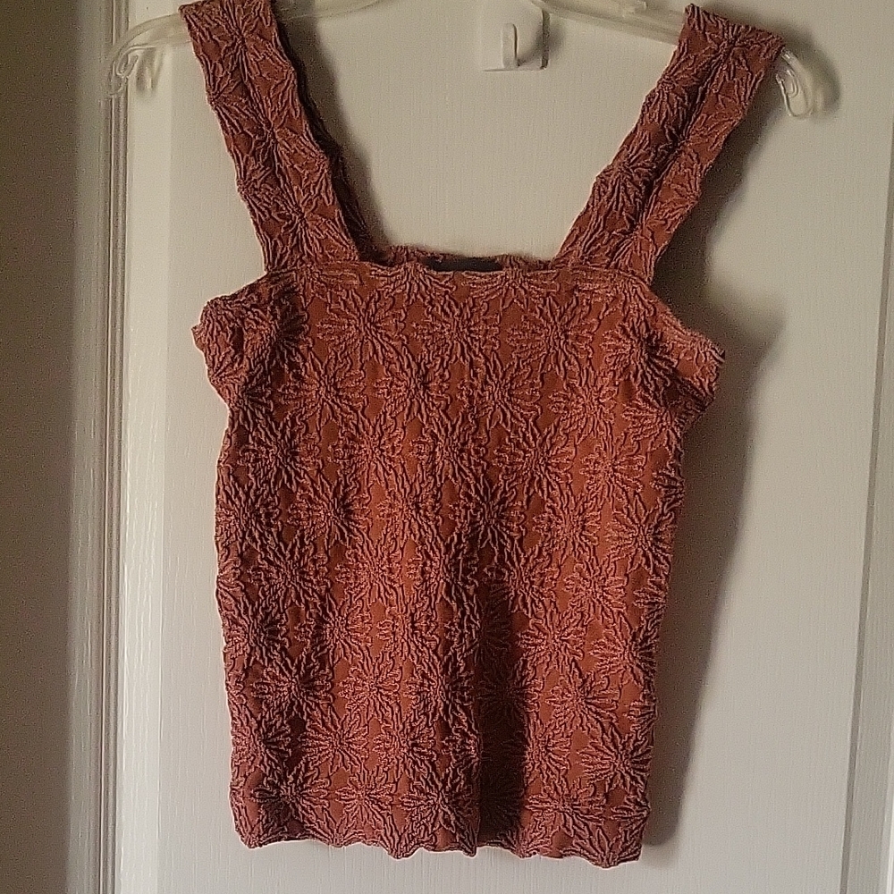 Smocked Burnt Orange Sleeveless Tank Top - Picture 2 of 8